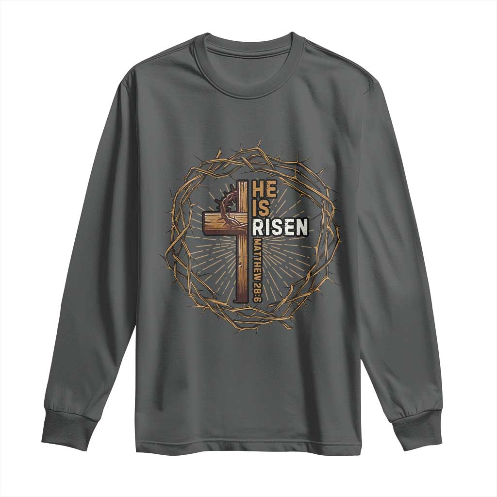 Easter Cross He is Risen Long Sleeve Shirt Jesus Christian Crown Of Thorns - Wonder Print Shop