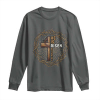 Easter Cross He is Risen Long Sleeve Shirt Jesus Christian Crown Of Thorns - Wonder Print Shop