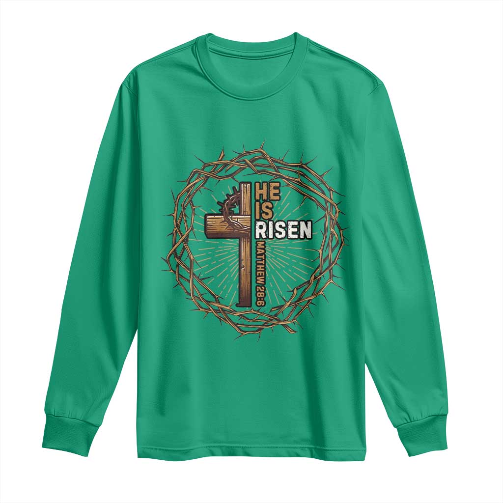 Easter Cross He is Risen Long Sleeve Shirt Jesus Christian Crown Of Thorns - Wonder Print Shop