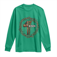 Easter Cross He is Risen Long Sleeve Shirt Jesus Christian Crown Of Thorns - Wonder Print Shop