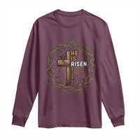 Easter Cross He is Risen Long Sleeve Shirt Jesus Christian Crown Of Thorns - Wonder Print Shop