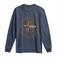Easter Cross He is Risen Long Sleeve Shirt Jesus Christian Crown Of Thorns - Wonder Print Shop