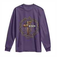 Easter Cross He is Risen Long Sleeve Shirt Jesus Christian Crown Of Thorns - Wonder Print Shop