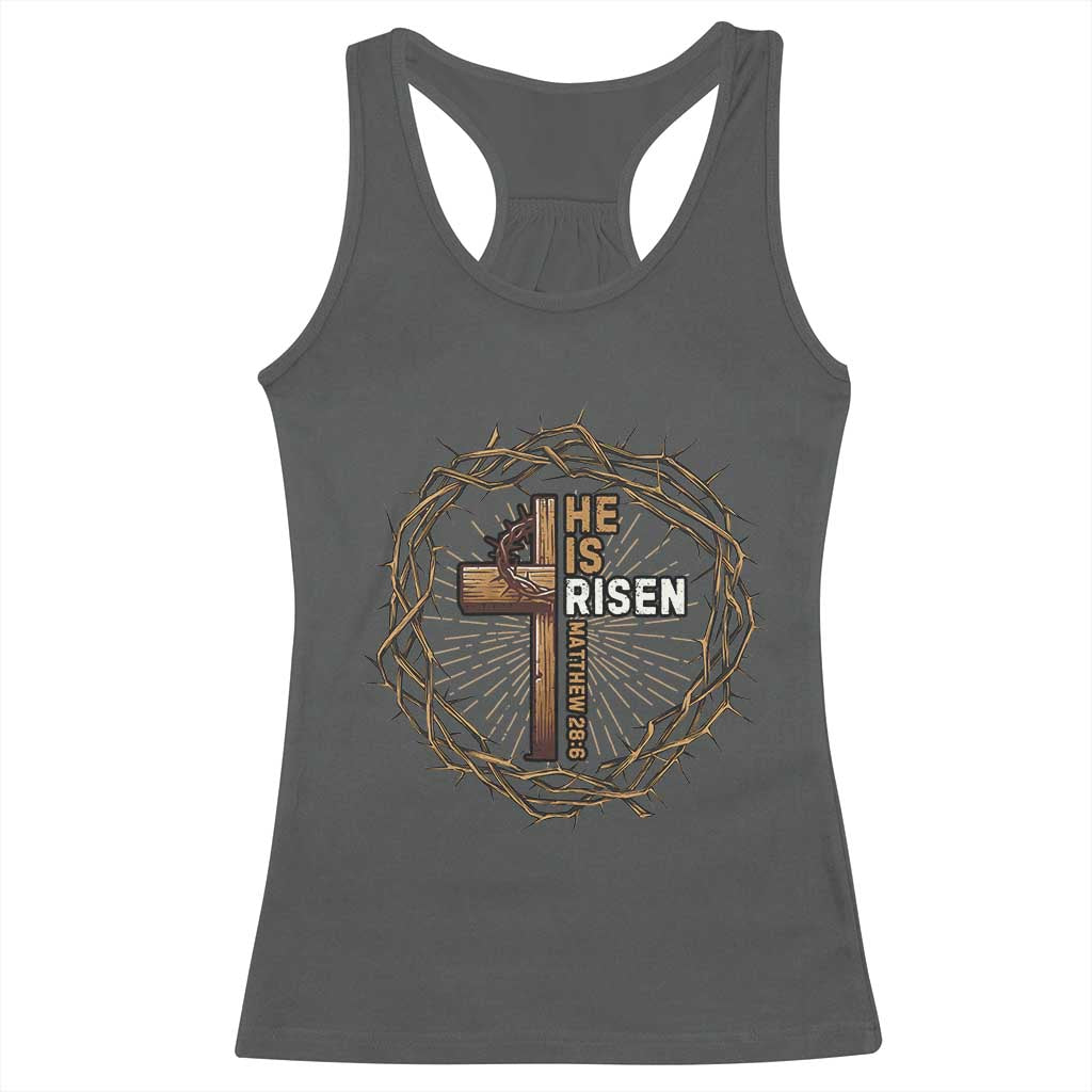 Easter Cross He is Risen Racerback Tank Top Jesus Christian Crown Of Thorns - Wonder Print Shop