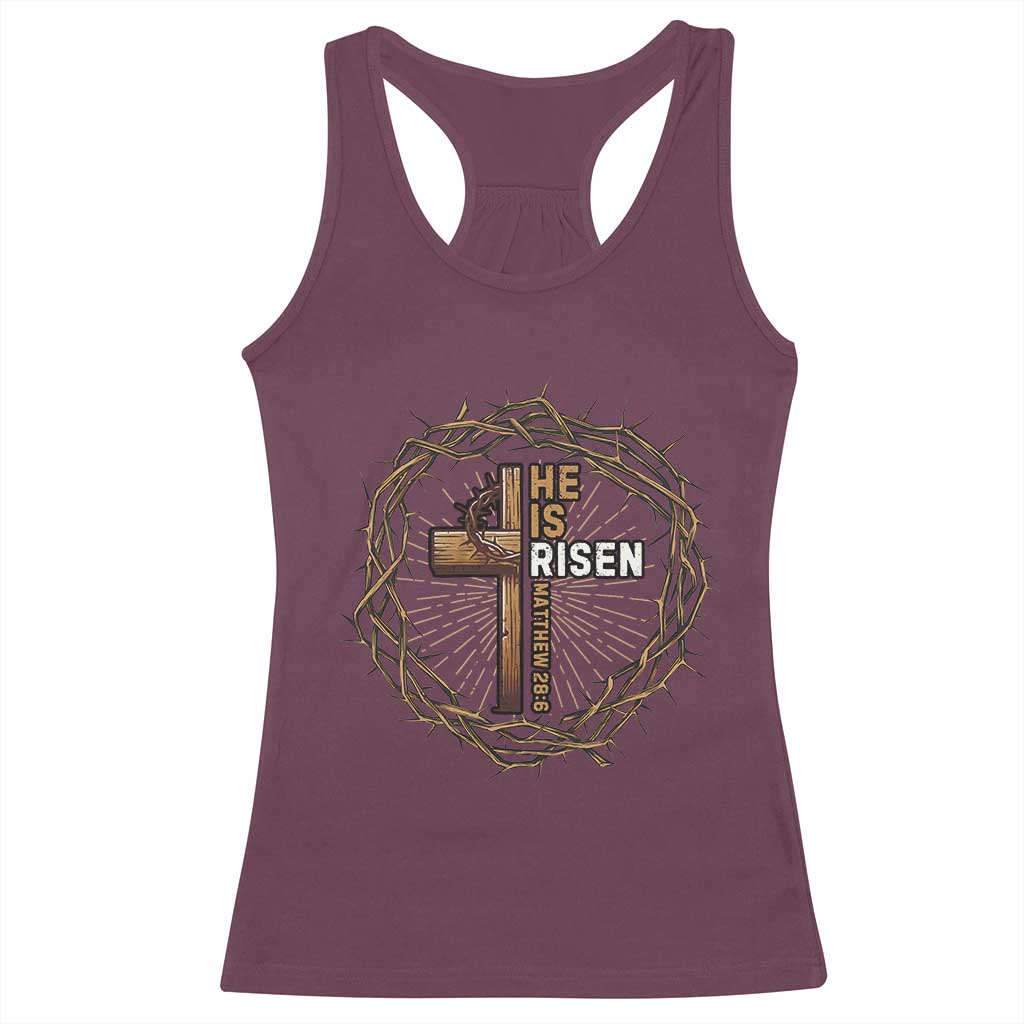 Easter Cross He is Risen Racerback Tank Top Jesus Christian Crown Of Thorns - Wonder Print Shop