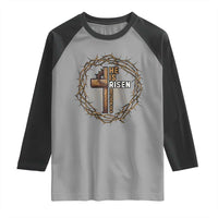 Easter Cross He is Risen Raglan Shirt Jesus Christian Crown Of Thorns - Wonder Print Shop