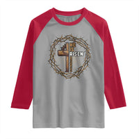 Easter Cross He is Risen Raglan Shirt Jesus Christian Crown Of Thorns - Wonder Print Shop