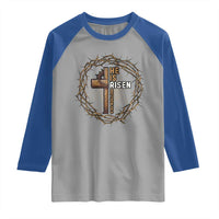 Easter Cross He is Risen Raglan Shirt Jesus Christian Crown Of Thorns - Wonder Print Shop