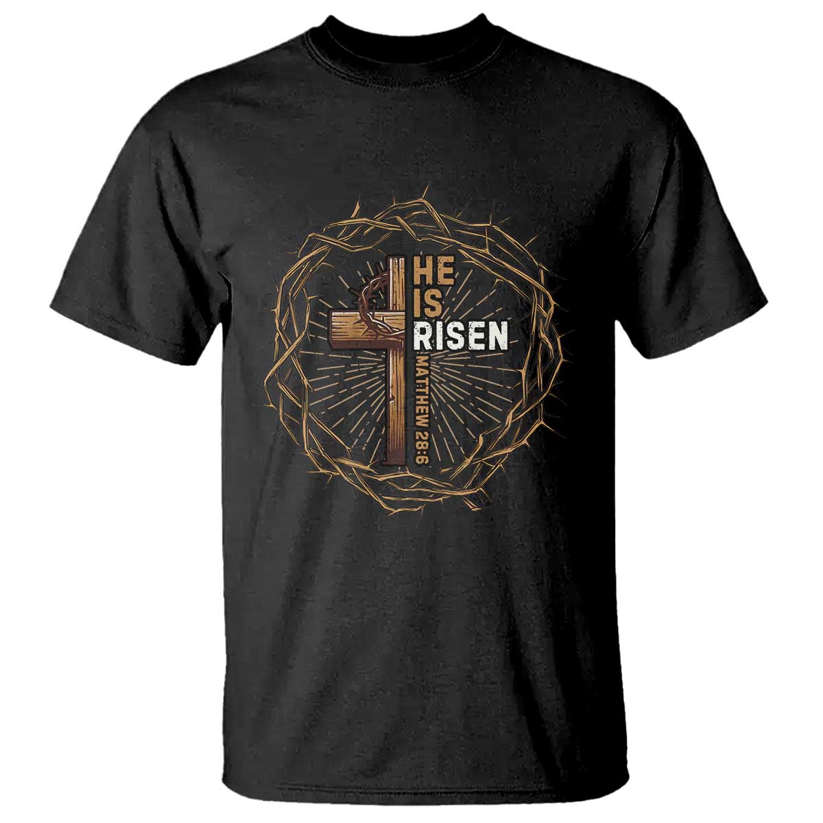 Easter Cross He is Risen T Shirt Jesus Christian Crown Of Thorns - Wonder Print Shop