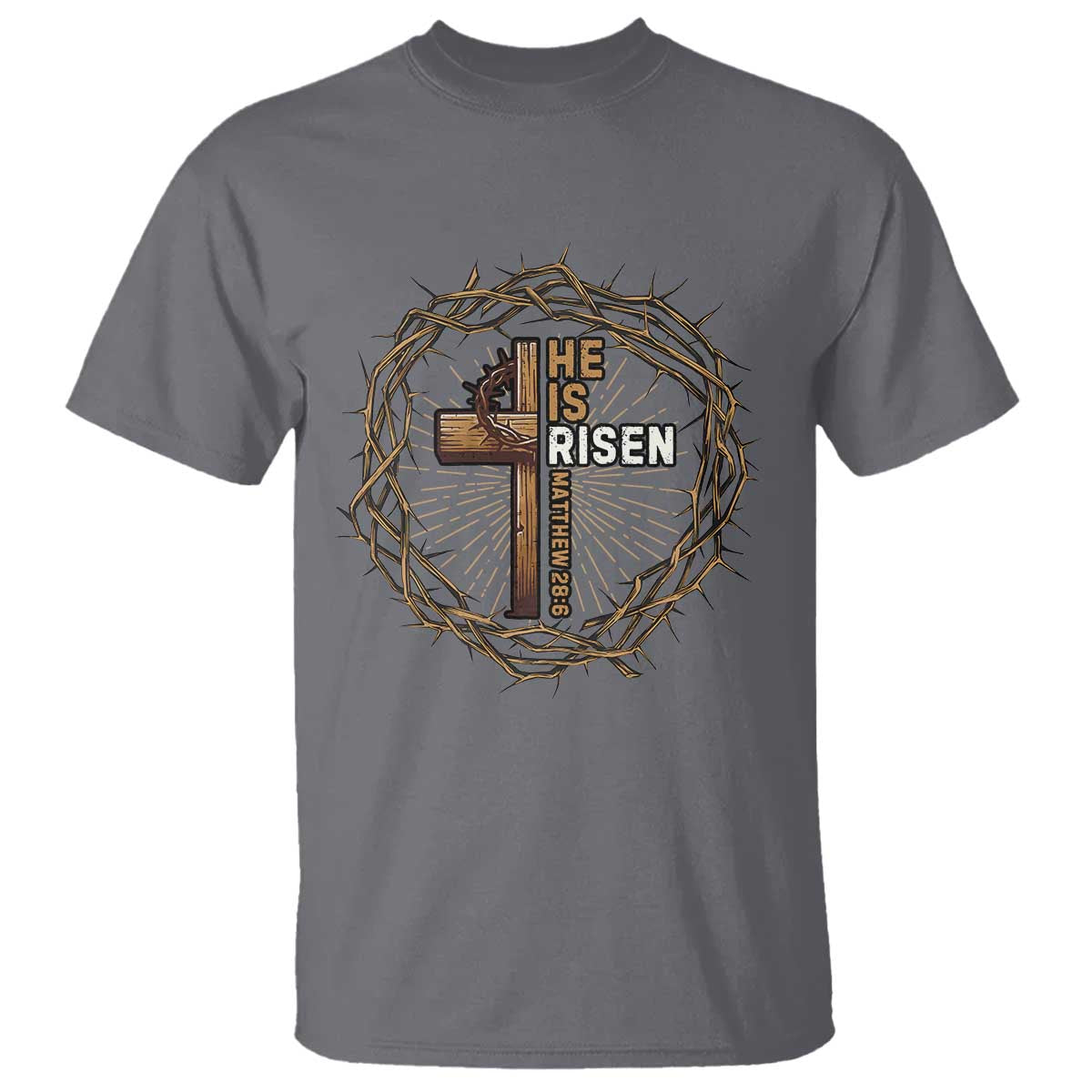 Easter Cross He is Risen T Shirt Jesus Christian Crown Of Thorns - Wonder Print Shop