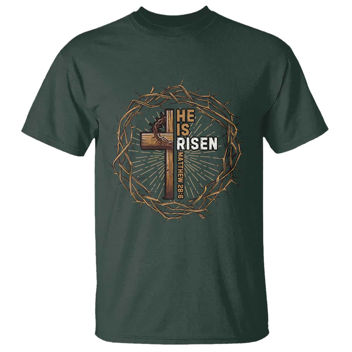 Easter Cross He is Risen T Shirt Jesus Christian Crown Of Thorns - Wonder Print Shop