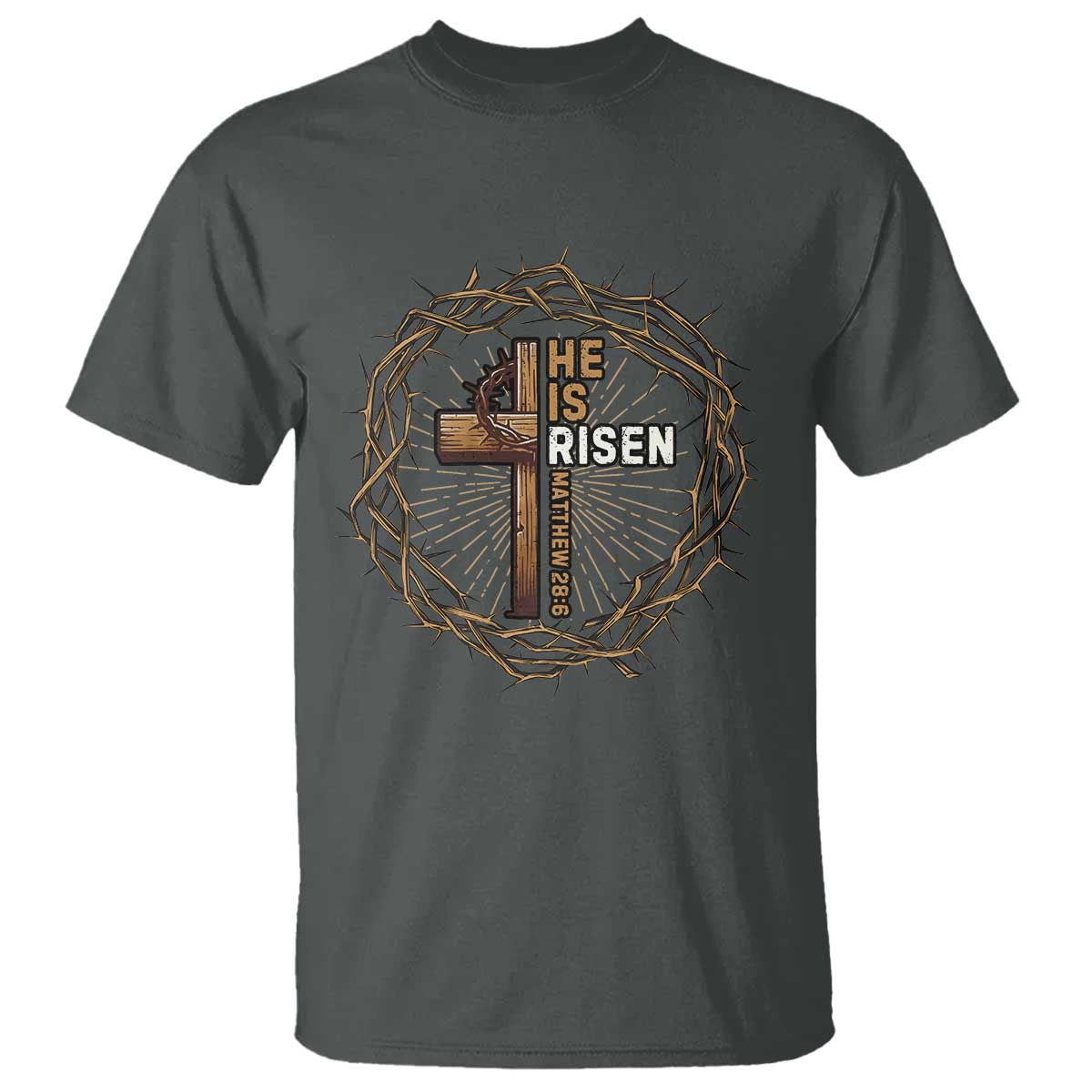 Easter Cross He is Risen T Shirt Jesus Christian Crown Of Thorns - Wonder Print Shop