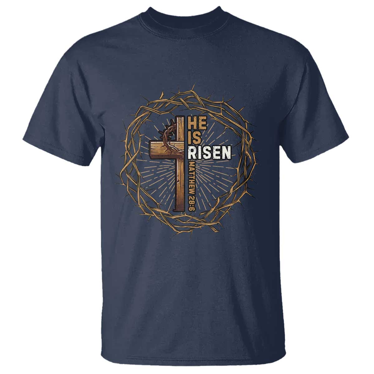 Easter Cross He is Risen T Shirt Jesus Christian Crown Of Thorns - Wonder Print Shop