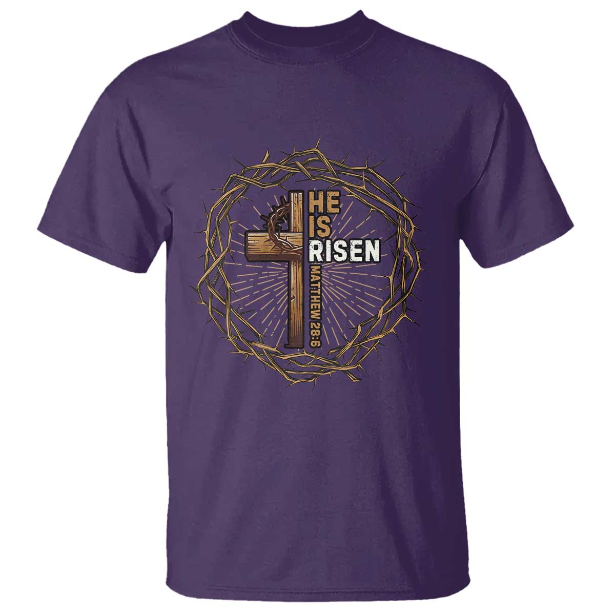 Easter Cross He is Risen T Shirt Jesus Christian Crown Of Thorns - Wonder Print Shop