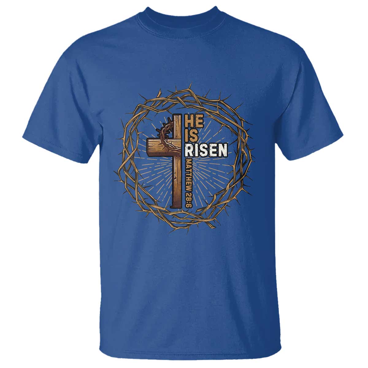 Easter Cross He is Risen T Shirt Jesus Christian Crown Of Thorns - Wonder Print Shop