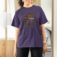 Easter Cross He is Risen T Shirt For Women Jesus Christian Crown Of Thorns - Wonder Print Shop
