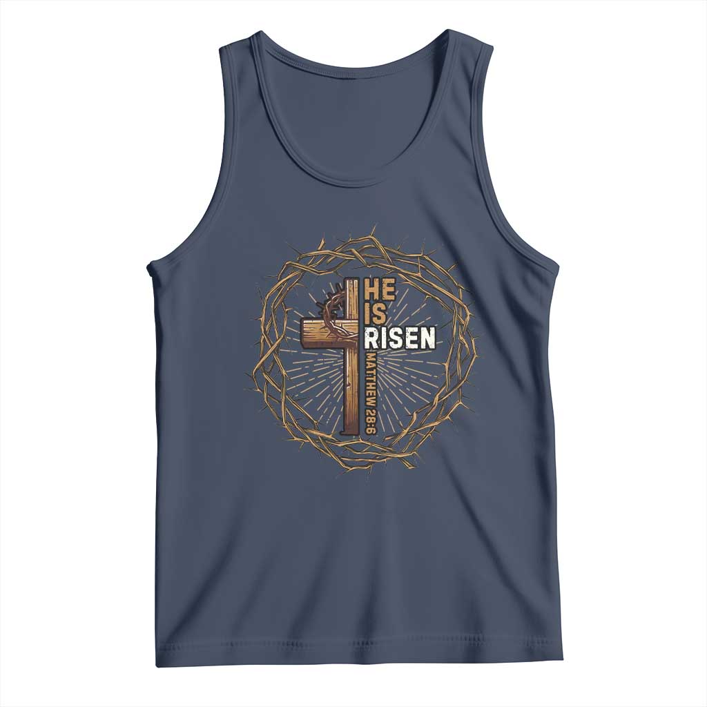 Easter Cross He is Risen Tank Top Jesus Christian Crown Of Thorns - Wonder Print Shop