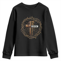 Easter Cross He is Risen Youth Sweatshirt Jesus Christian Crown Of Thorns - Wonder Print Shop
