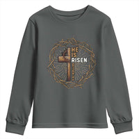 Easter Cross He is Risen Youth Sweatshirt Jesus Christian Crown Of Thorns - Wonder Print Shop