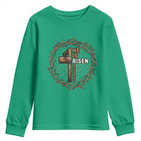 Easter Cross He is Risen Youth Sweatshirt Jesus Christian Crown Of Thorns - Wonder Print Shop