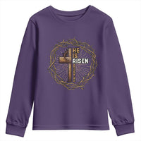 Easter Cross He is Risen Youth Sweatshirt Jesus Christian Crown Of Thorns - Wonder Print Shop
