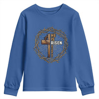 Easter Cross He is Risen Youth Sweatshirt Jesus Christian Crown Of Thorns - Wonder Print Shop