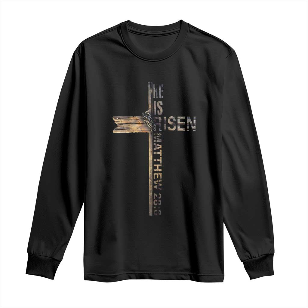 He is Risen Long Sleeve Shirt Religious Easter Cross Jesus Christian