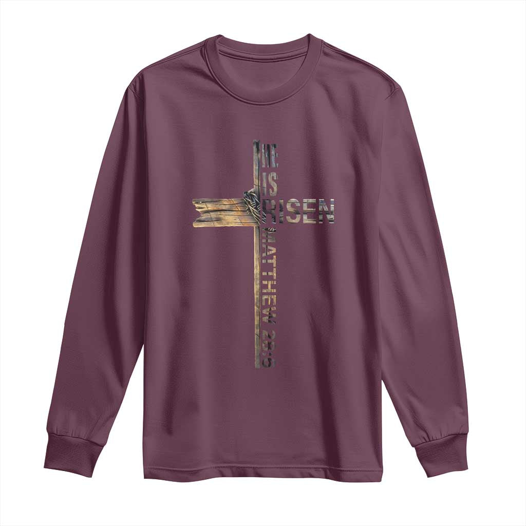 He is Risen Long Sleeve Shirt Religious Easter Cross Jesus Christian