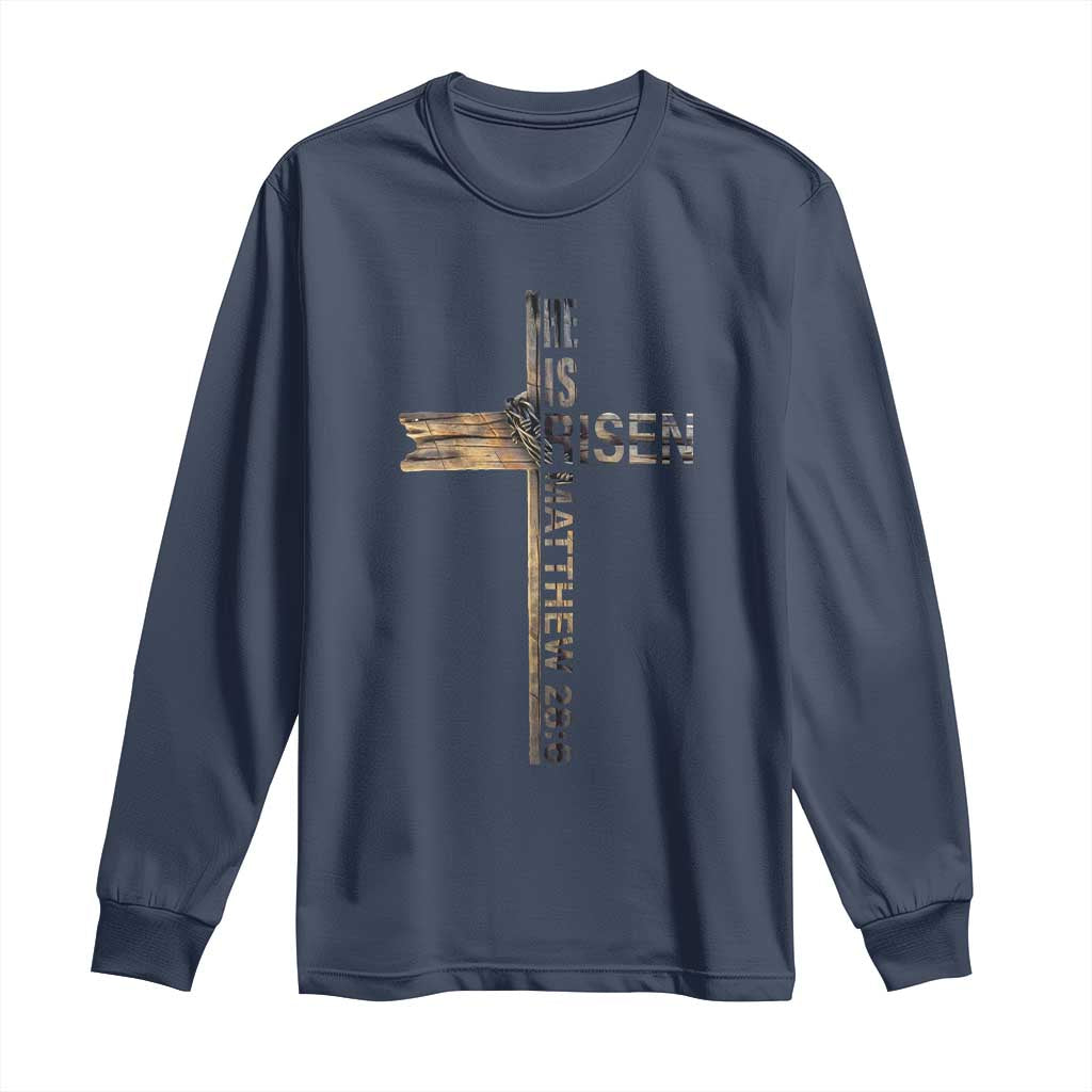 He is Risen Long Sleeve Shirt Religious Easter Cross Jesus Christian