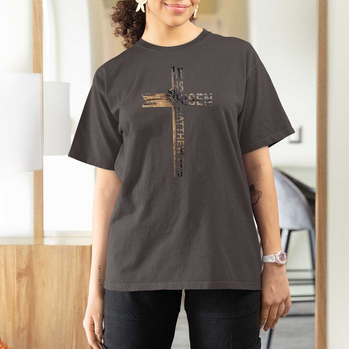He is Risen T Shirt For Women Religious Easter Cross Jesus Christian