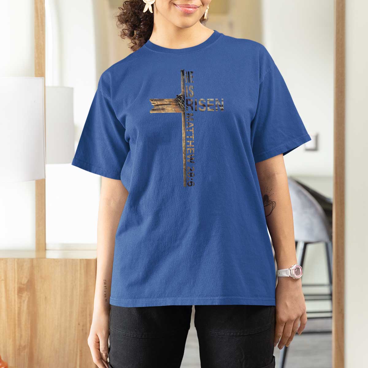 He is Risen T Shirt For Women Religious Easter Cross Jesus Christian