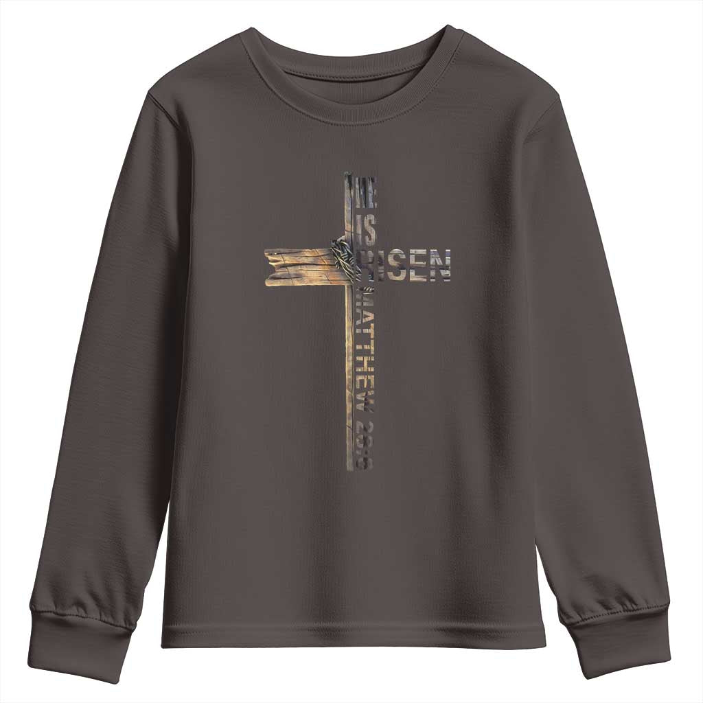 He is Risen Youth Sweatshirt Religious Easter Cross Jesus Christian
