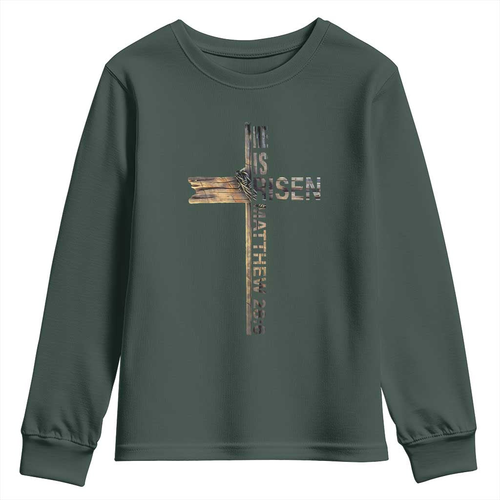 He is Risen Youth Sweatshirt Religious Easter Cross Jesus Christian