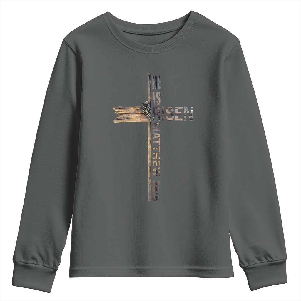 He is Risen Youth Sweatshirt Religious Easter Cross Jesus Christian