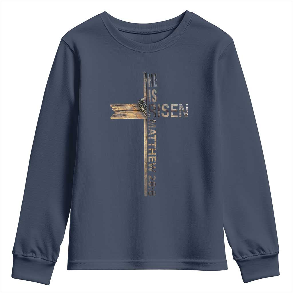 He is Risen Youth Sweatshirt Religious Easter Cross Jesus Christian