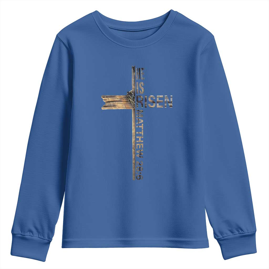 He is Risen Youth Sweatshirt Religious Easter Cross Jesus Christian