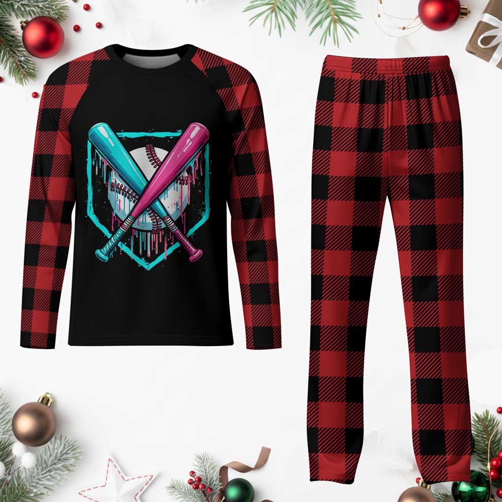 Baseball Drip Plaid Pajama Set Ice Cream Dripping Youth Boys Baseball Bats - Wonder Print Shop