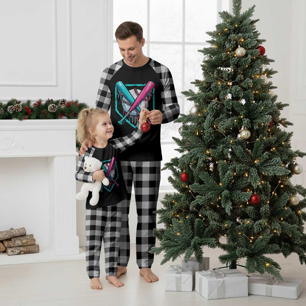Baseball Drip Plaid Pajama Set Ice Cream Dripping Youth Boys Baseball Bats - Wonder Print Shop