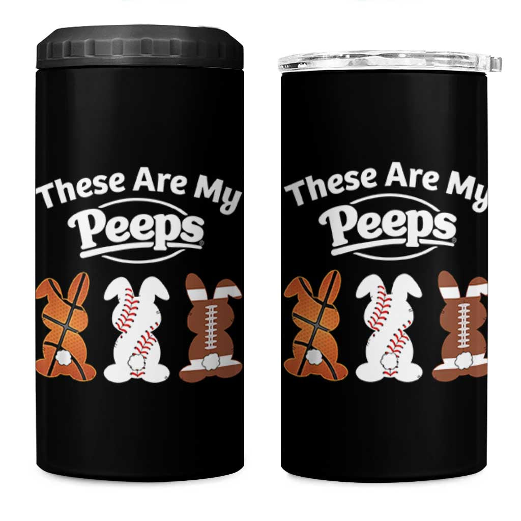 Baseball Basketball Football Easter 4 in 1 Can Cooler Tumbler Cute Bunny Game Day Sports These Are My Peeps - Wonder Print Shop