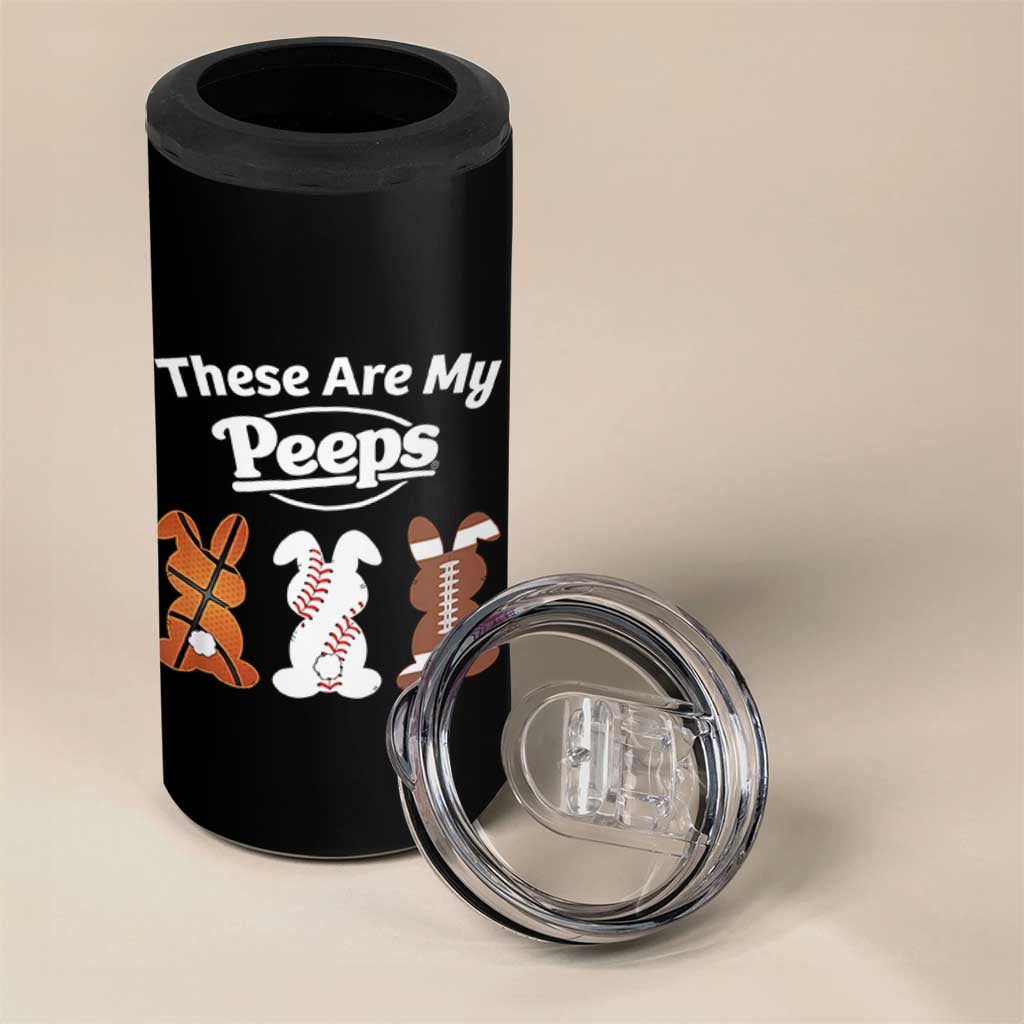 Baseball Basketball Football Easter 4 in 1 Can Cooler Tumbler Cute Bunny Game Day Sports These Are My Peeps - Wonder Print Shop