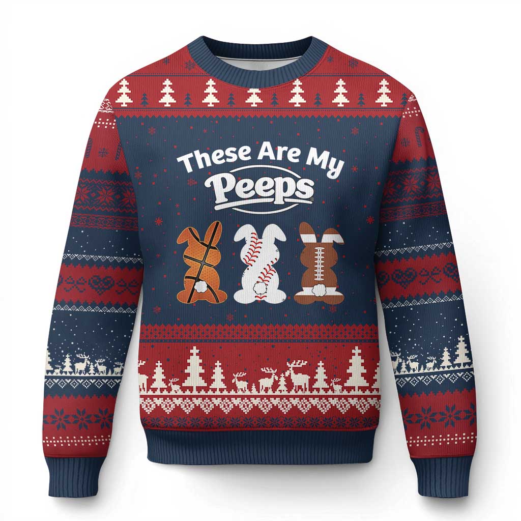 Baseball Basketball Football Easter Ugly Christmas Sweater Cute Bunny Game Day Sports These Are My Peeps - Wonder Print Shop