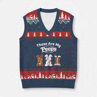 Baseball Basketball Football Easter V-Neck Knit Sweater Vest Cute Bunny Game Day Sports These Are My Peeps - Wonder Print Shop