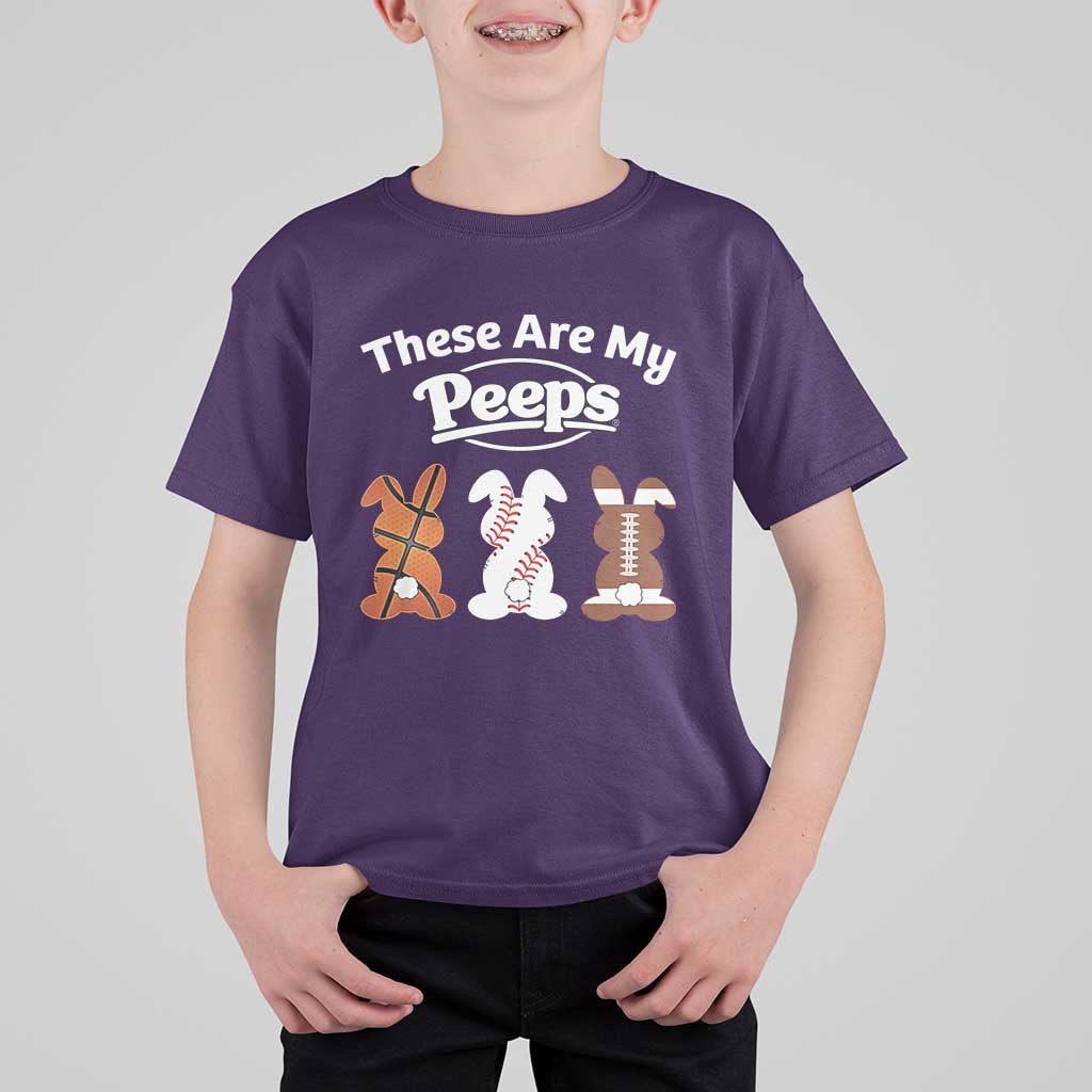 Baseball Basketball Football Easter T Shirt For Kid Cute Bunny Game Day Sports These Are My Peeps - Wonder Print Shop