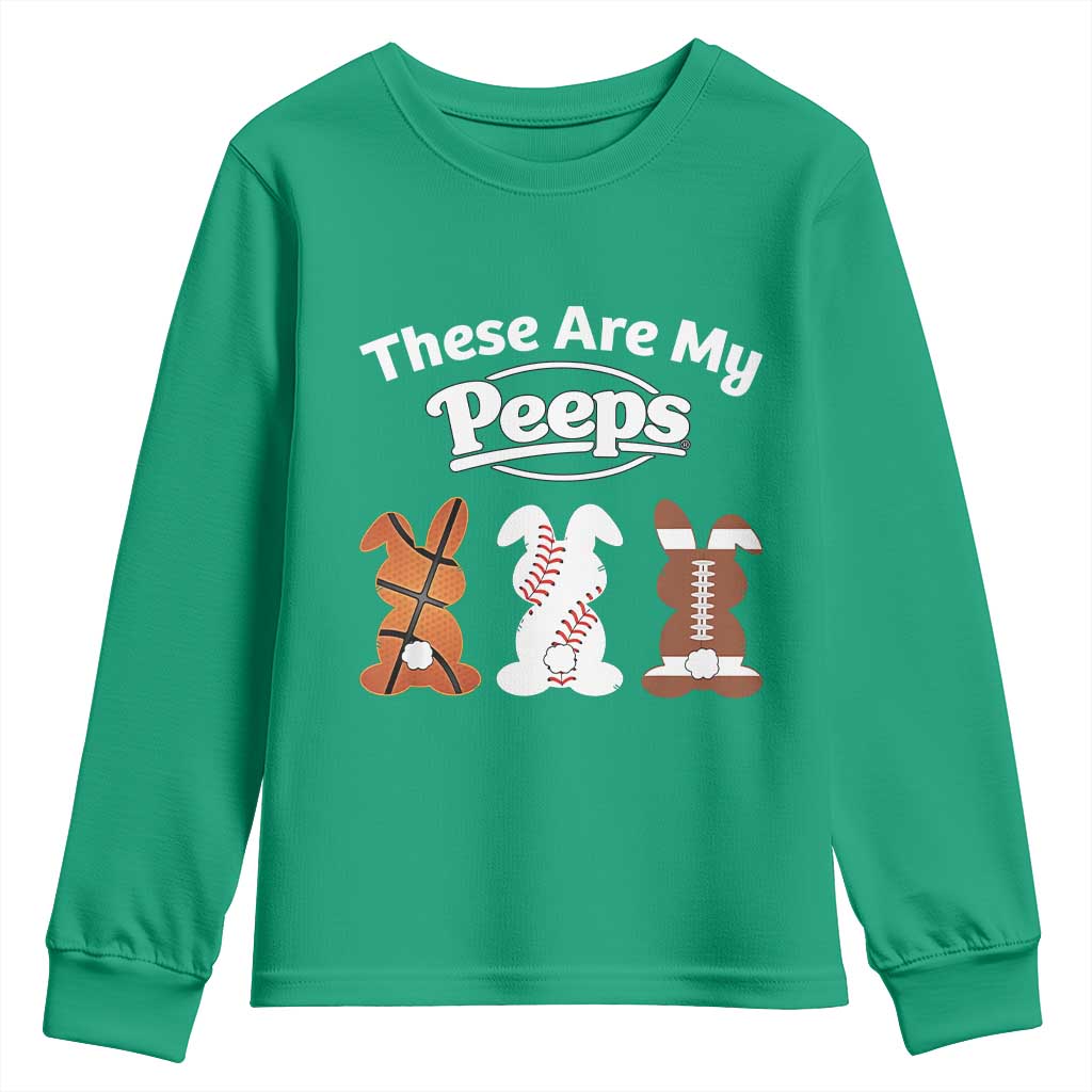 Baseball Basketball Football Easter Youth Sweatshirt Cute Bunny Game Day Sports These Are My Peeps - Wonder Print Shop