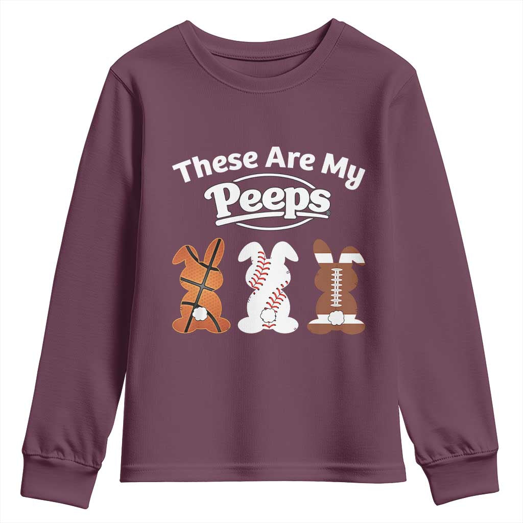 Baseball Basketball Football Easter Youth Sweatshirt Cute Bunny Game Day Sports These Are My Peeps - Wonder Print Shop