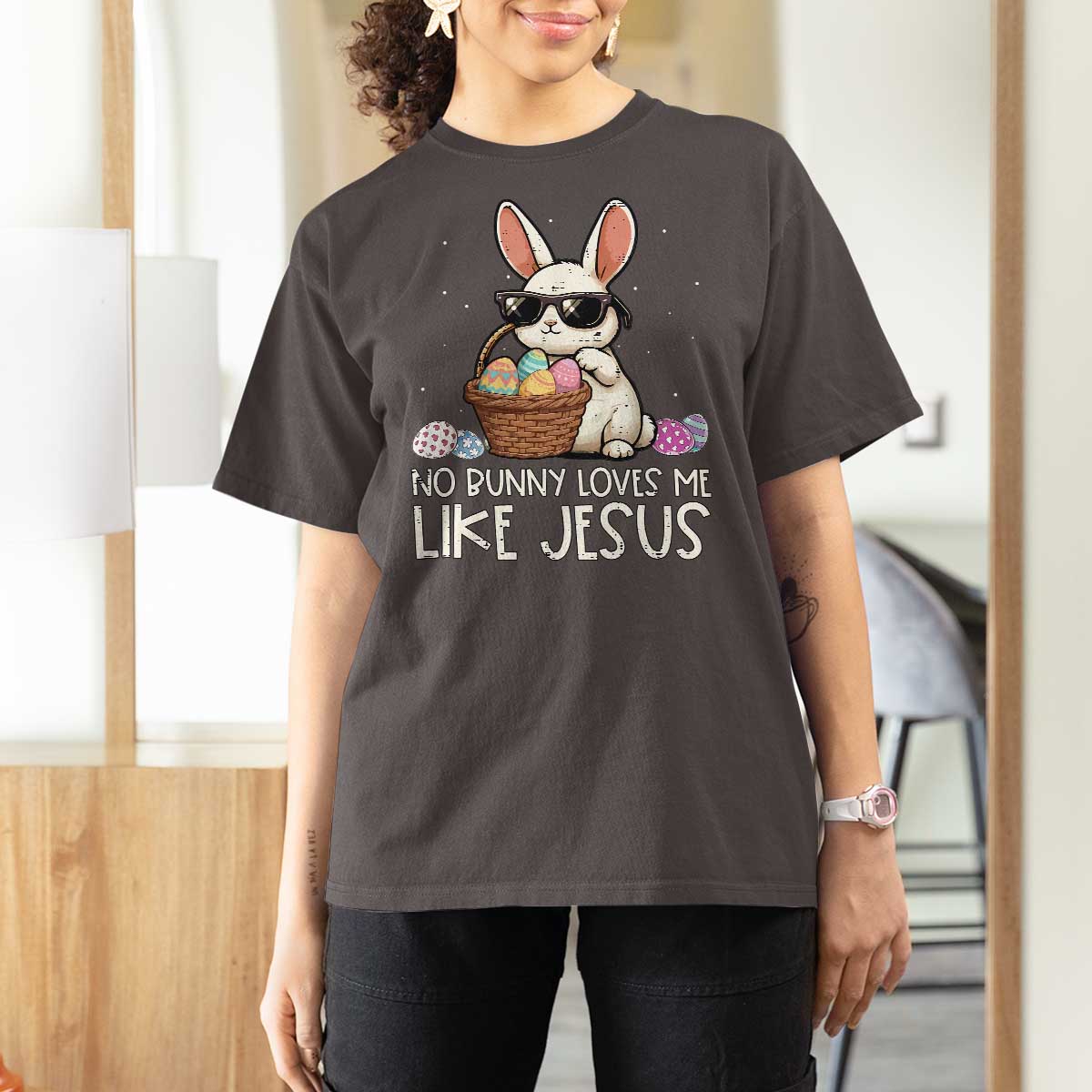Easter Christian T Shirt For Women No Bunny Loves Me Like Jesus