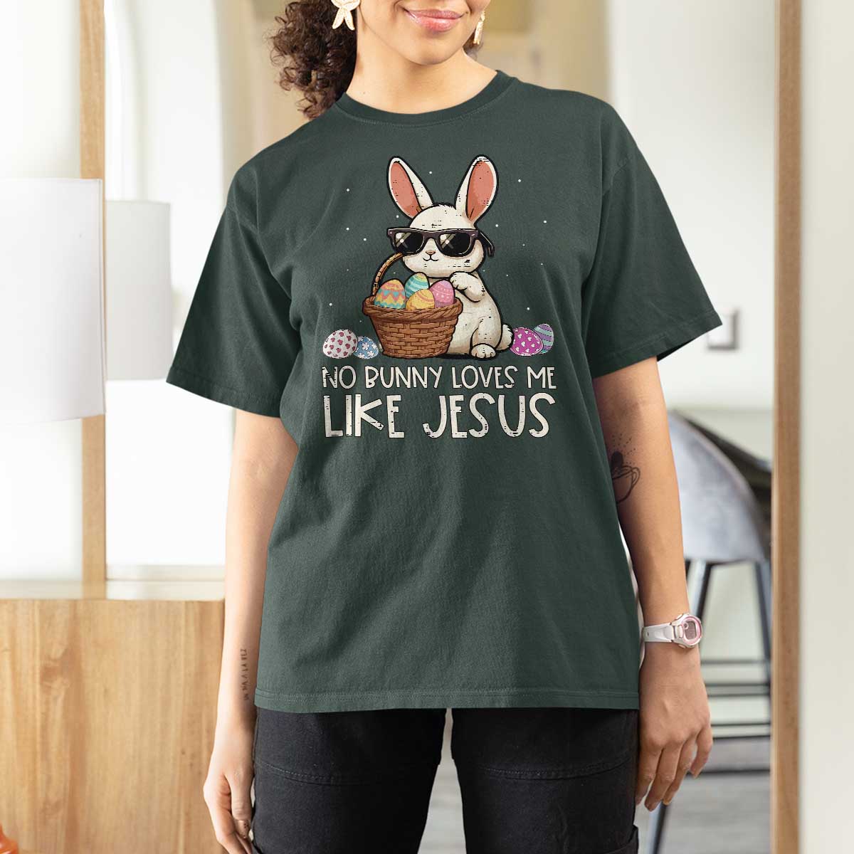 Easter Christian T Shirt For Women No Bunny Loves Me Like Jesus
