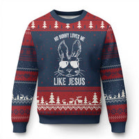 Funny Christian Easter Ugly Christmas Sweater No Bunny Loves Me Like Jesus Retro Bunny - Wonder Print Shop