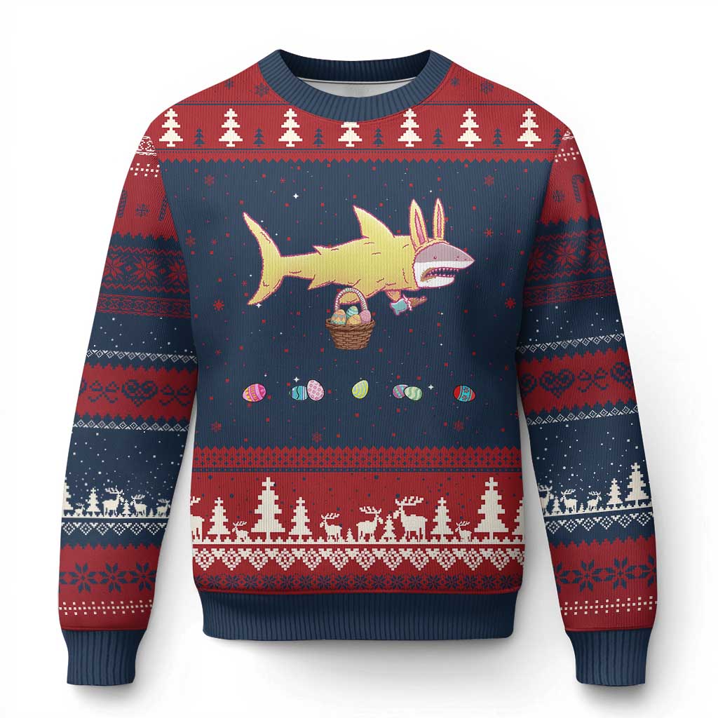Funny Shark Easter Ugly Christmas Sweater Cute Bunny Ears Eggs Hunting Teens Boys Kids - Wonder Print Shop