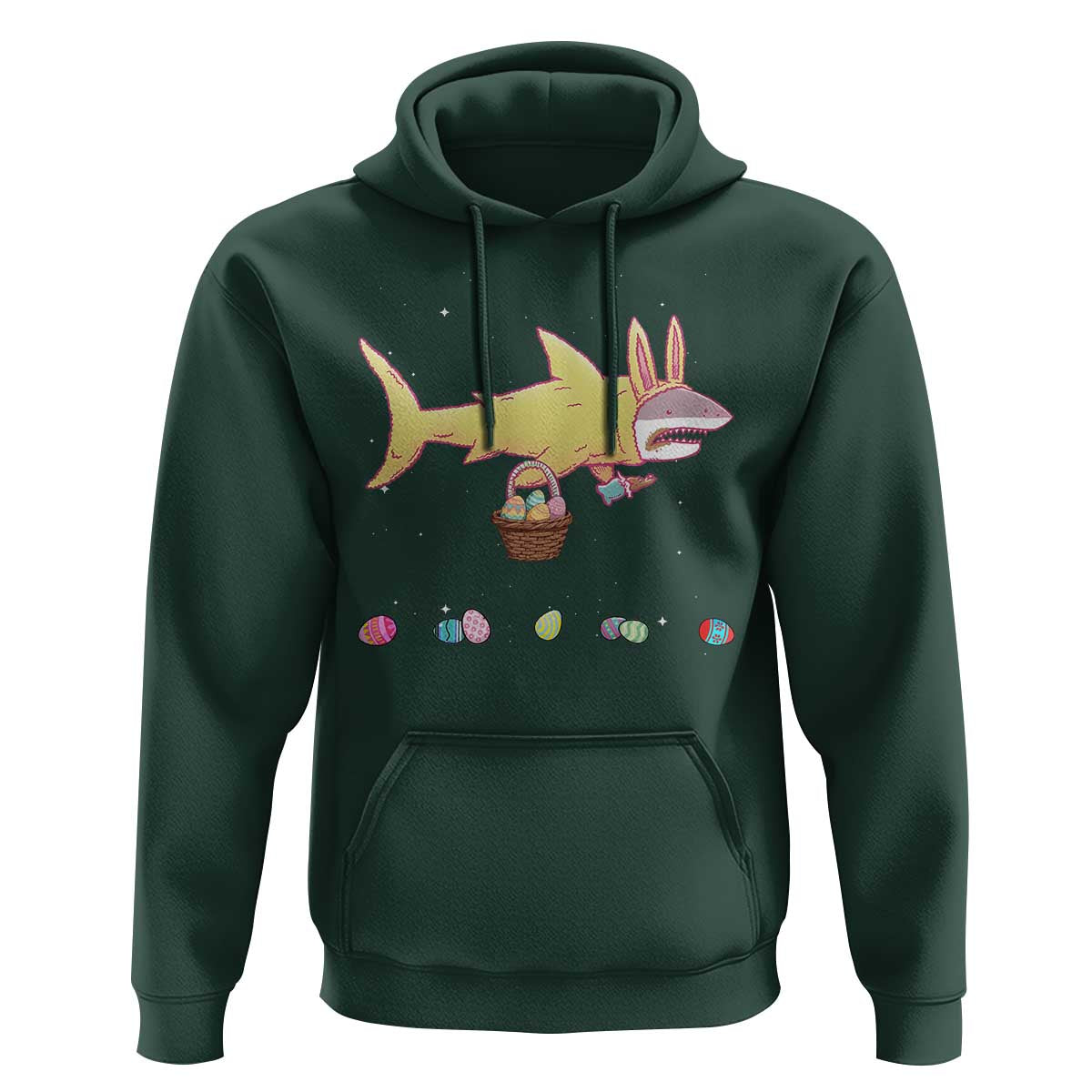 Funny Shark Easter Hoodie Cute Bunny Ears Eggs Hunting Teens Boys Kids - Wonder Print Shop